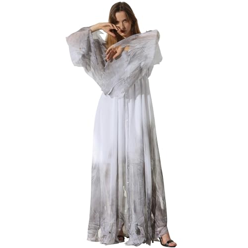 EraSpooky Women Gossamer Ghost Costume Gothic Victorian White Fancy Dress (Large) - Image 2