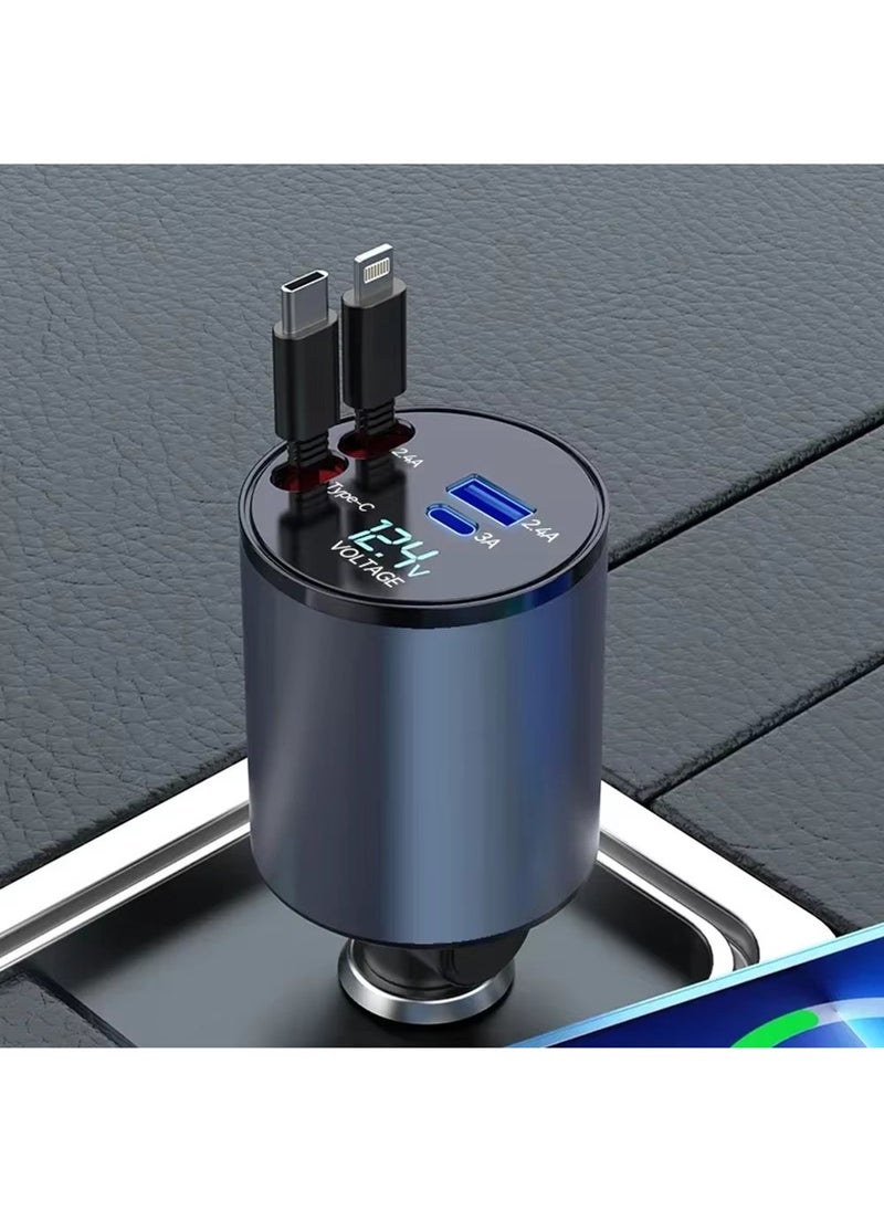 EzzySo 12/24V 120W Fast Car Charger with Retractable Charging Cable Fast Car Power Adapter PD20W for iPhone Type C 40W Car Bluetooth USB Charger Plug with iPhone,Samsung,Galaxy,Huawei,Xiaomi - Image 1