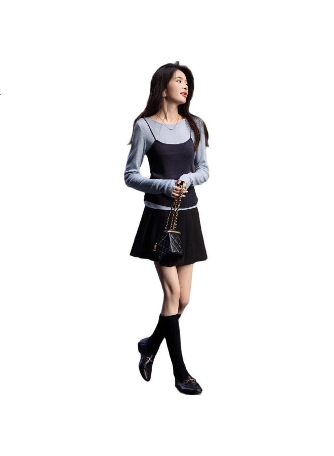 Dme "Raspberry Macaron" Spring Girl Style Fake Two-Piece Woolen Sweater Light Age Knitted Top For Women - Image 1