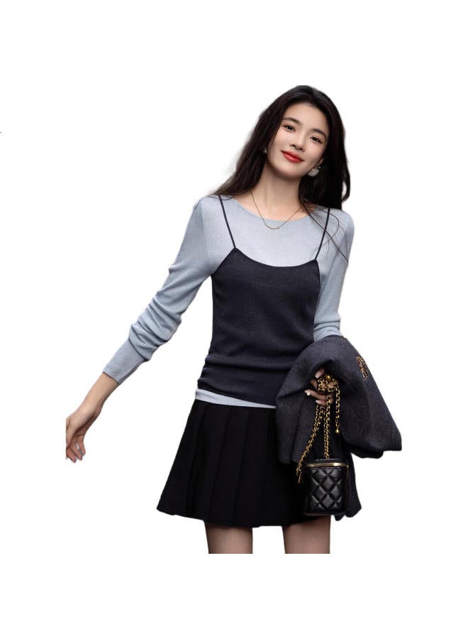Dme "Raspberry Macaron" Spring Girl Style Fake Two-Piece Woolen Sweater Light Age Knitted Top For Women - Image 2