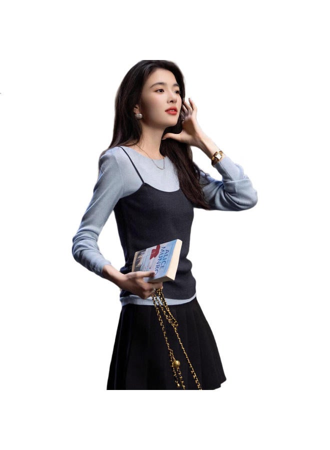 Dme "Raspberry Macaron" Spring Girl Style Fake Two-Piece Woolen Sweater Light Age Knitted Top For Women - Image 3