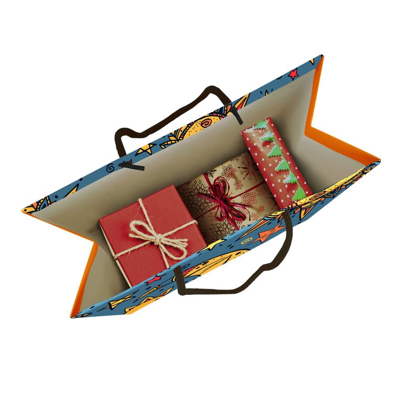 PaperPep Blue Yellow Sun Moon PrintGift Paper Bags | Small (9"X7"X4" inches) | Attached gift tags, Ideal for Return Gifts, Weddings, Birthday & Celebrations | Pack of 6 - Image 5