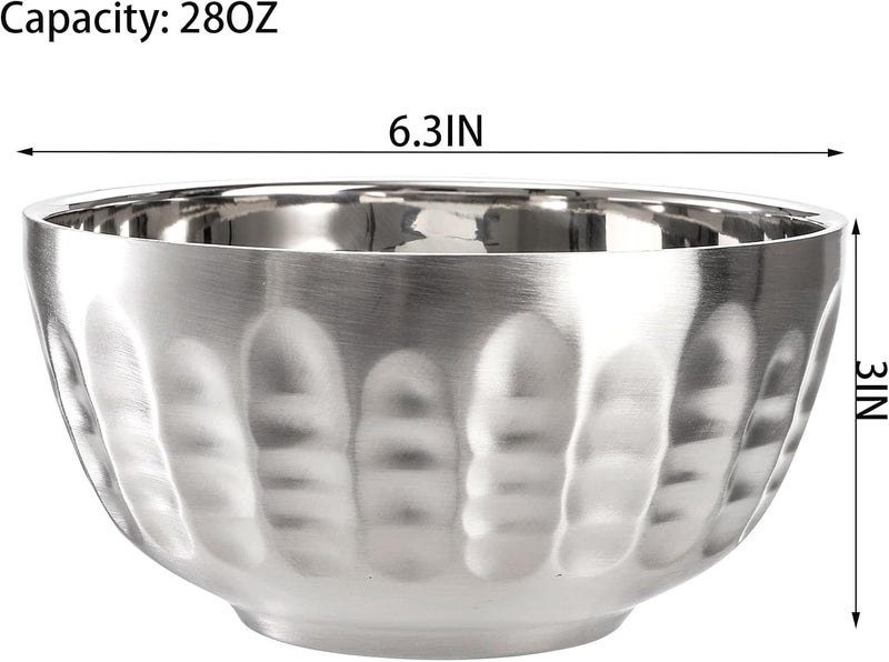 Cedilis 6 Pack Stainless Steel Cereal Bowls 28oz DoubleWalled Insulated Bowl Nonslip Serving Bowls for Mixing Salad Soup Dinner Dessert - Image 2