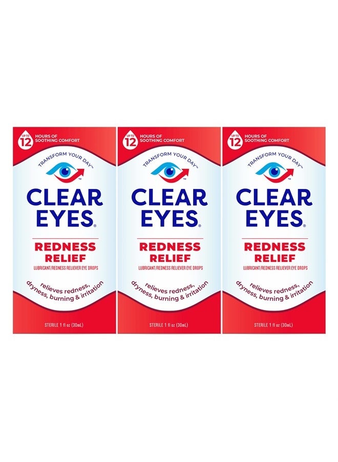 Clear Eyes قطرات العين لتخفيف احمرار العين، 1.0 أونصة سائلة، عبوة من 3 - Image 1