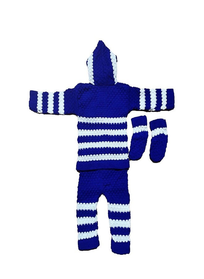 DEPURIKA Unisex Baby Wool Winter Wear Front Open V Neck Full Sleeve Blue Color 0-6 Months Baby Dress - Image 2