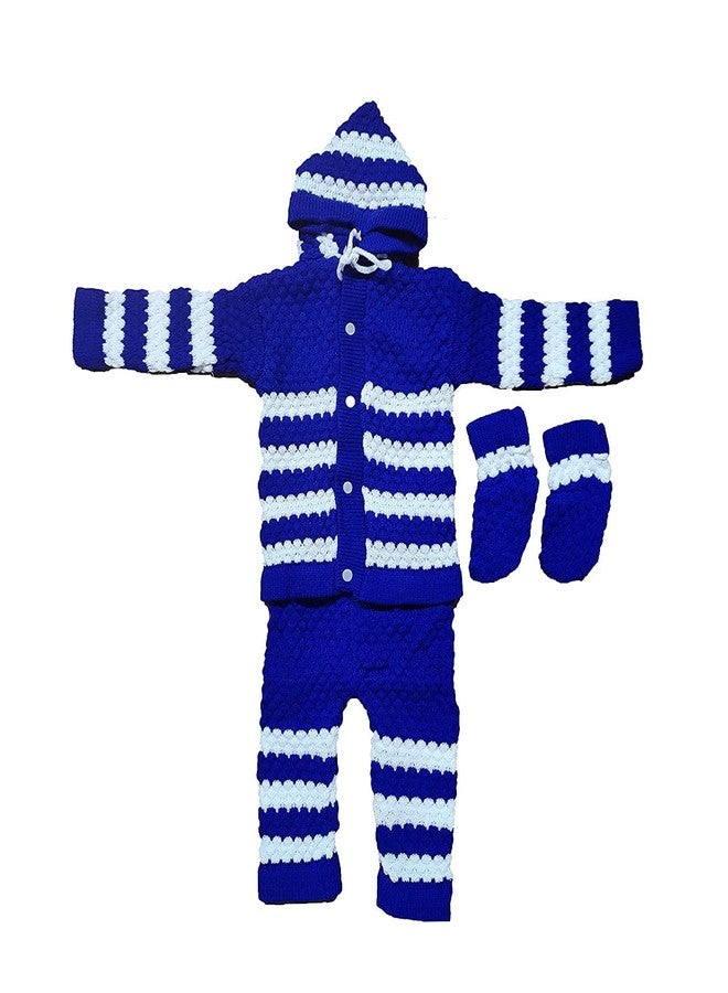 DEPURIKA Unisex Baby Wool Winter Wear Front Open V Neck Full Sleeve Blue Color 0-6 Months Baby Dress - Image 1