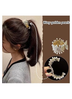 KASTWAVE Rhinestone Shark Hair Clips for High Ponytail, Hair Claws High Ponytail Clip Fixed Hairpin Claw Clip Advanced Sense Hair Fashionable Accessories for Women Girls Girlfriend, Gold (Pack of 3)  - Image 2