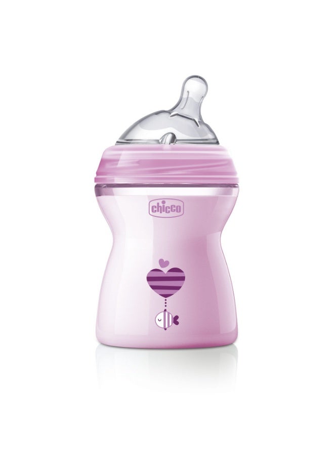 Chicco Natural Feeling 250ml Baby Milk Feeding Bottle with Wide Neck, Anti-Colic for Easy Milk Flow, for Babies & Toddlers 2m+ (Pink) - Image 1