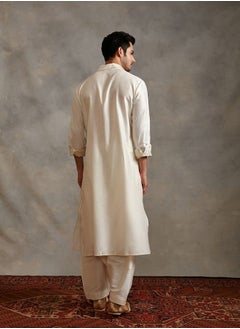 Abhishti Banarasi collared kurta with zari placket-Pearl white  - Image 5