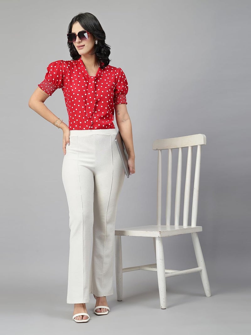 Style Quotient Women Polka Printed Red White Polycrepe Semi Formal Top - Image 5