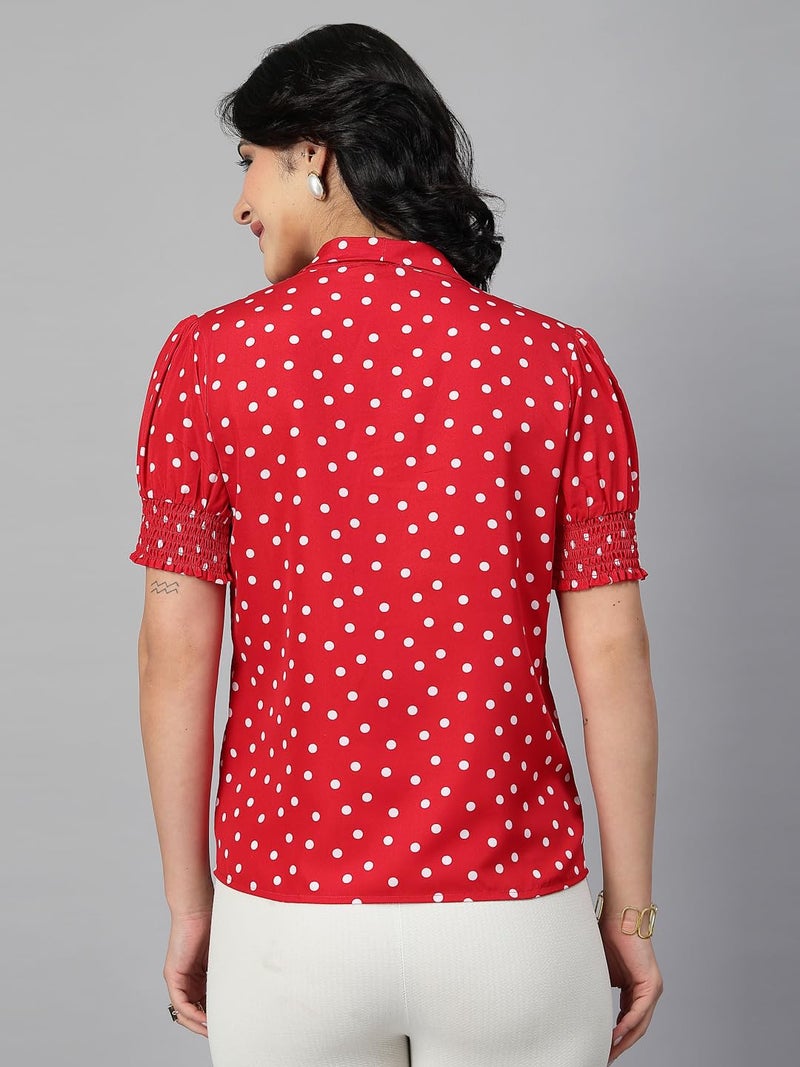 Style Quotient Women Polka Printed Red White Polycrepe Semi Formal Top - Image 4
