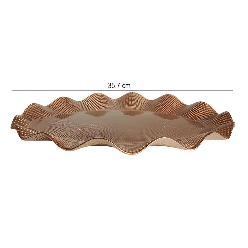Lemon Tree Oval Golden Pearl Glass Platter 26 cm Textured Charger Plate Decorative Serving Platter for Dining Gifting Festive Hampers Dishwasher Safe Brown - Image 2