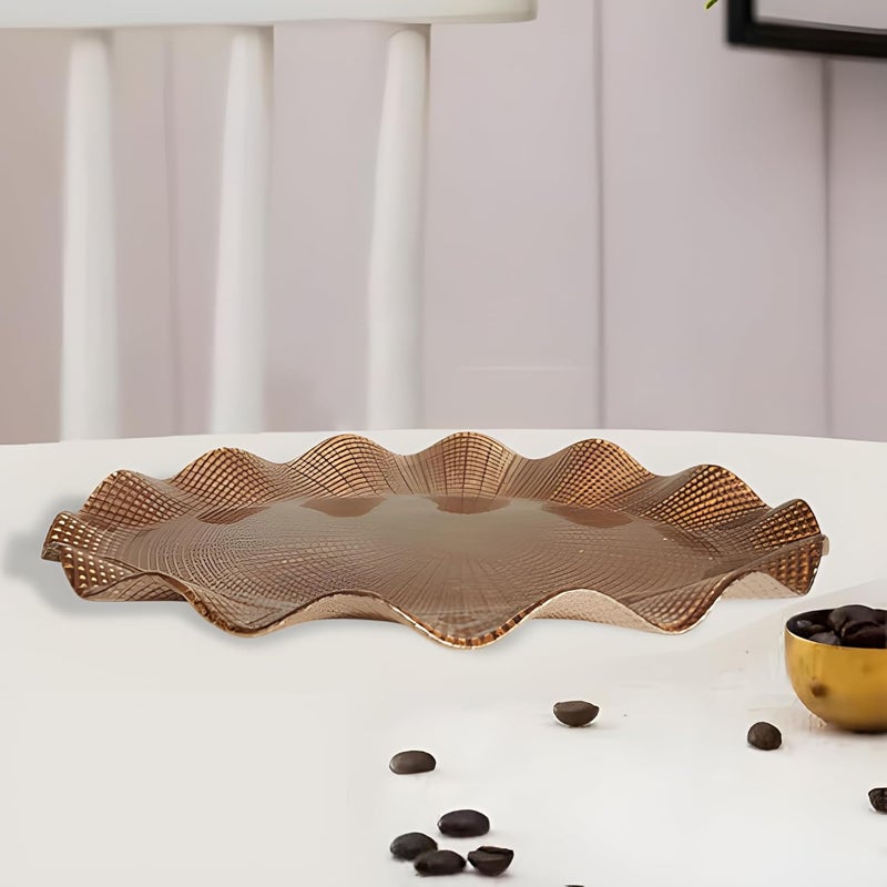 Lemon Tree Oval Golden Pearl Glass Platter 26 cm Textured Charger Plate Decorative Serving Platter for Dining Gifting Festive Hampers Dishwasher Safe Brown - Image 3