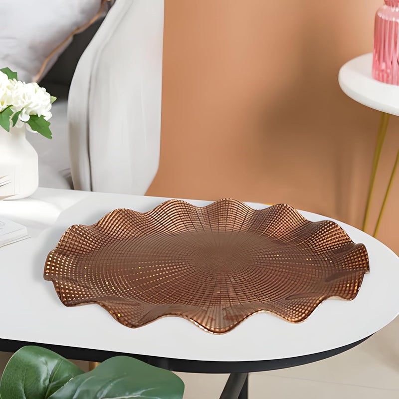Lemon Tree Oval Golden Pearl Glass Platter 26 cm Textured Charger Plate Decorative Serving Platter for Dining Gifting Festive Hampers Dishwasher Safe Brown - Image 4