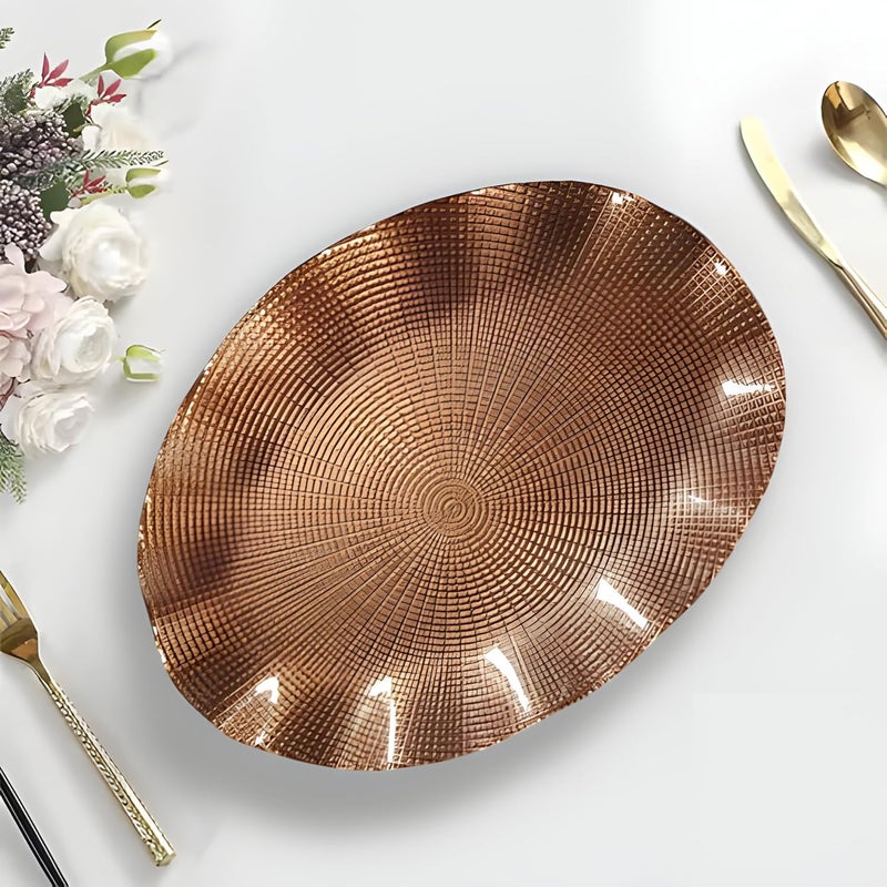 Lemon Tree Oval Golden Pearl Glass Platter 26 cm Textured Charger Plate Decorative Serving Platter for Dining Gifting Festive Hampers Dishwasher Safe Brown - Image 1