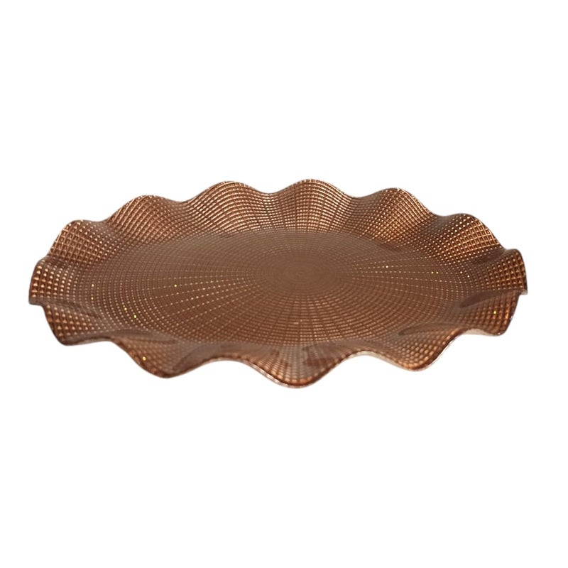 Lemon Tree Oval Golden Pearl Glass Platter 26 cm Textured Charger Plate Decorative Serving Platter for Dining Gifting Festive Hampers Dishwasher Safe Brown - Image 5