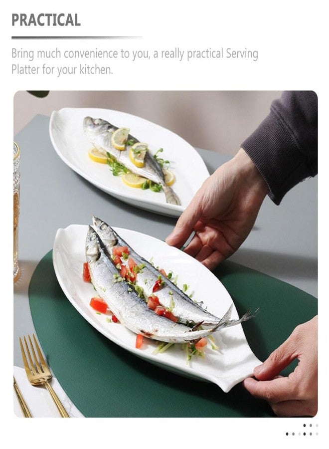 Hemoton Ceramic Fish Platter Oval Fish Plate White Oval Steamed Plate Food Serving Tray for Home Hotel Restaurant Shaped 18inch - Image 4