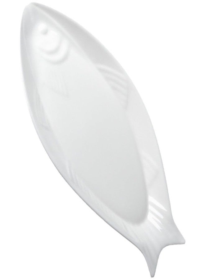 Hemoton Ceramic Fish Platter Oval Fish Plate White Oval Steamed Plate Food Serving Tray for Home Hotel Restaurant Shaped 18inch - Image 1