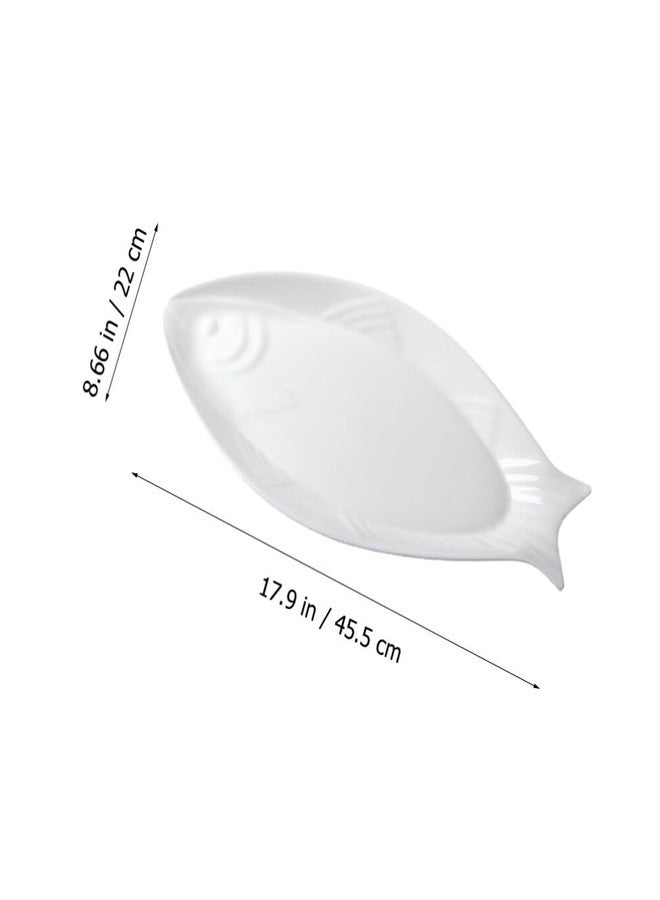 Hemoton Ceramic Fish Platter Oval Fish Plate White Oval Steamed Plate Food Serving Tray for Home Hotel Restaurant Shaped 18inch - Image 2