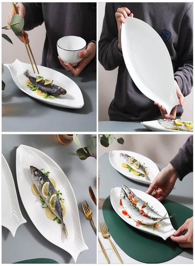 Hemoton Ceramic Fish Platter Oval Fish Plate White Oval Steamed Plate Food Serving Tray for Home Hotel Restaurant Shaped 18inch - Image 5