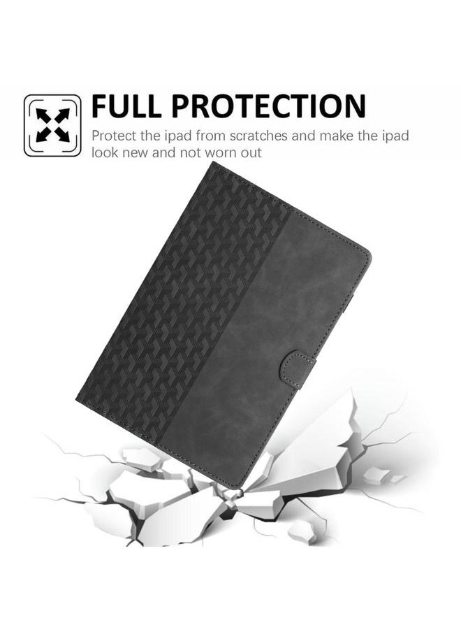 Samsung Galaxy Tab A9 Plus Building Blocks Embossed Leather Smart Tablet Case Black