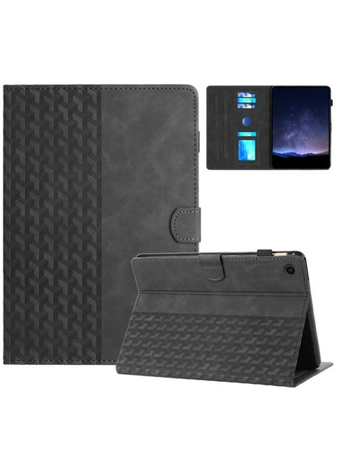 Samsung Galaxy Tab A9 Plus Building Blocks Embossed Leather Smart Tablet Case Black
