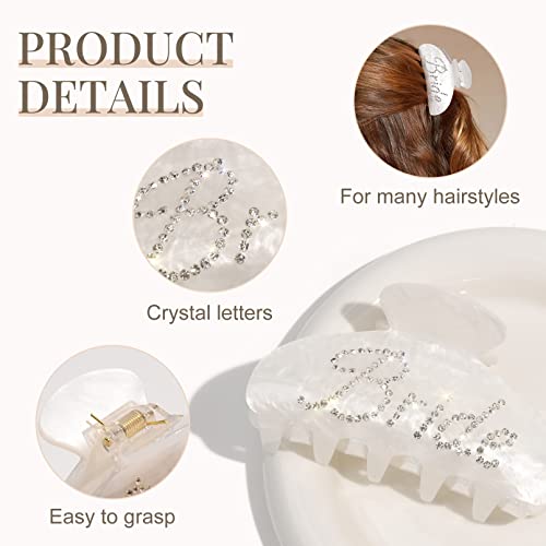 Aileam Bride Claw Hair Clip, Aileam White Acrylic Hair Clip Banana Barrettes, Rhinestone Bride Logo, Bachelorette Party Decorations Bridesmaid Gift Shower Wedding - Image 4
