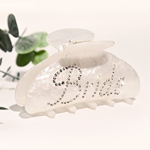 Aileam Bride Claw Hair Clip, Aileam White Acrylic Hair Clip Banana Barrettes, Rhinestone Bride Logo, Bachelorette Party Decorations Bridesmaid Gift Shower Wedding - Image 1