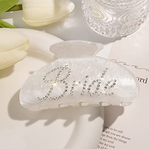 Aileam Bride Claw Hair Clip, Aileam White Acrylic Hair Clip Banana Barrettes, Rhinestone Bride Logo, Bachelorette Party Decorations Bridesmaid Gift Shower Wedding - Image 2
