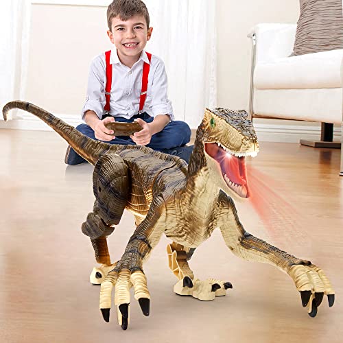FRUSE Remote Control Jurassic Dinosaur Toys for Kids24 Ghz Velociraptor Dinosaur RC Robot ToyLED Light up Walking Roaring USB Rechargeable Dino Raptor for Kids - Image 1