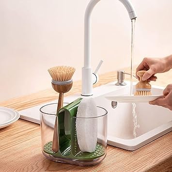 Olpad Oplad Kitchen Utensil Holder Silverware Drain Caddy 2 Components Chopsticks Flatware Pot Countertop Cutlery Organizer for Home Kitchen Green - Image 5