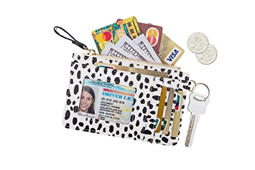 Aiyo Nice Women Slim RFID Card Case Holder Wristlet Zip ID Case Wallet Small Leather Wallet Coin Purse with Keychain (z-fashion spots) - Image 2