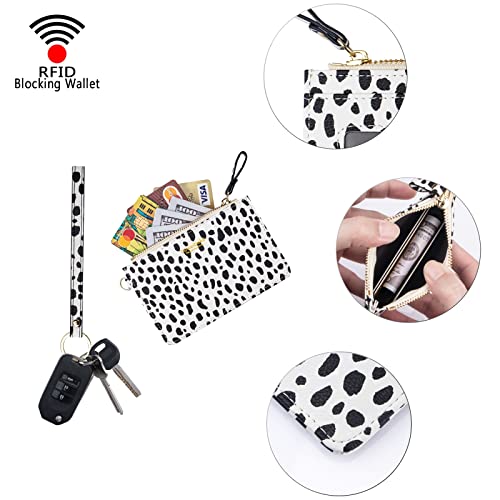 Aiyo Nice Women Slim RFID Card Case Holder Wristlet Zip ID Case Wallet Small Leather Wallet Coin Purse with Keychain (z-fashion spots) - Image 5