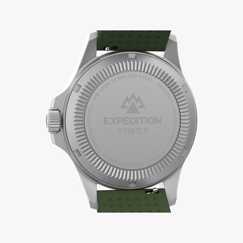 TIMEX Expedition Field Post Solar 41mm SST Black Dial Green Silicone Strap | TW2Y31600 - Image 4
