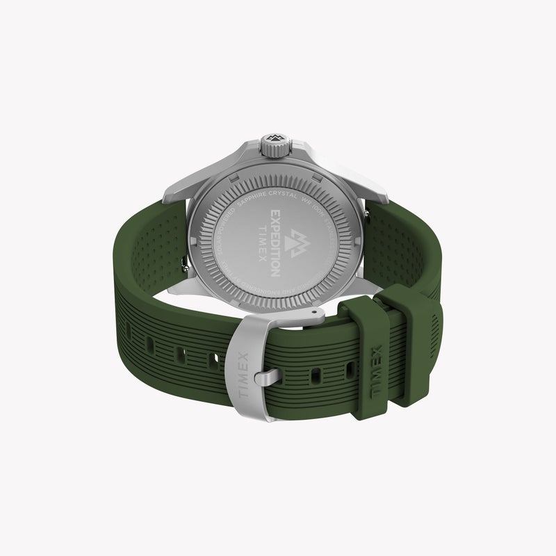 TIMEX Expedition Field Post Solar 41mm SST Black Dial Green Silicone Strap | TW2Y31600 - Image 5