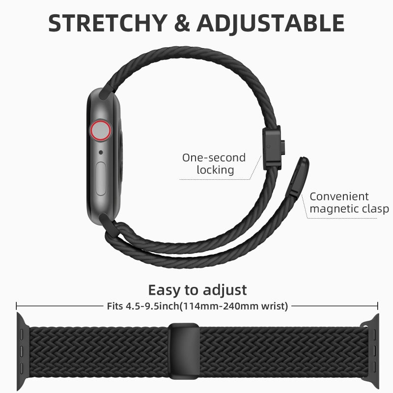 Zedoli Magnetic Braided Solo Loop Compatible with Apple Watch Bands 44mm 45mm 46mm 49mm 42mm Men Women, Stretchy Nylon Elastic Sport Strap for iWatch Series 11 10 9 8 7 6 5 4 3 2 1 SE Ultra, Black - Image 4