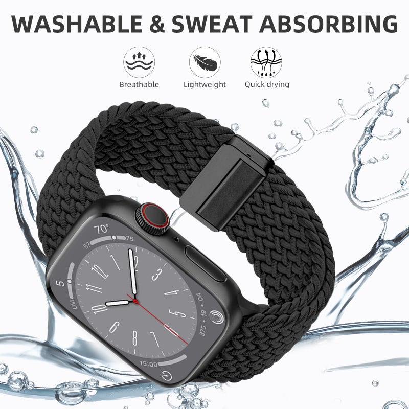 Zedoli Magnetic Braided Solo Loop Compatible with Apple Watch Bands 44mm 45mm 46mm 49mm 42mm Men Women, Stretchy Nylon Elastic Sport Strap for iWatch Series 11 10 9 8 7 6 5 4 3 2 1 SE Ultra, Black - Image 3