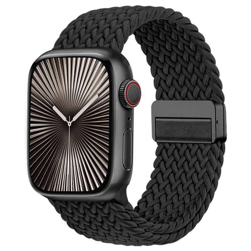 Zedoli Magnetic Braided Solo Loop Compatible with Apple Watch Bands 44mm 45mm 46mm 49mm 42mm Men Women, Stretchy Nylon Elastic Sport Strap for iWatch Series 11 10 9 8 7 6 5 4 3 2 1 SE Ultra, Black - Image 1