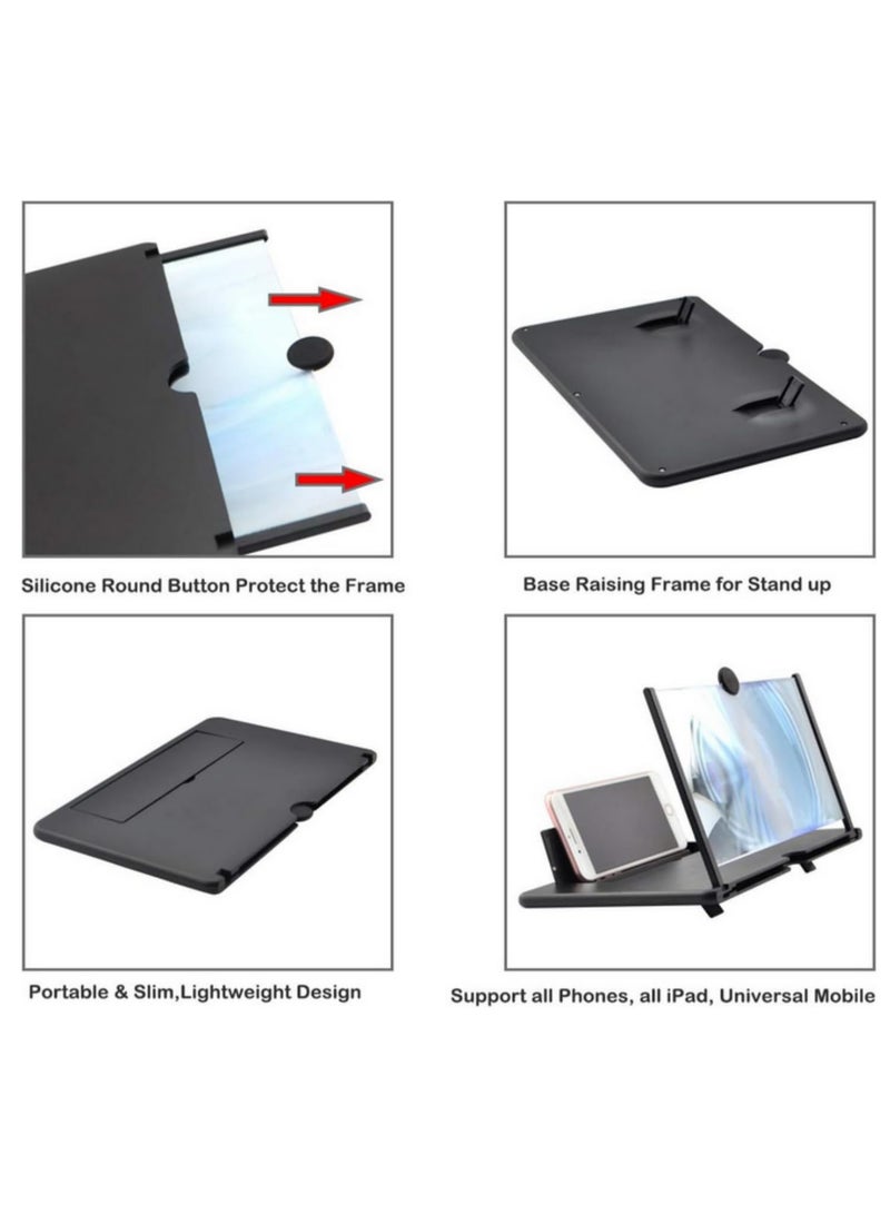 شاشة هاتف مكبرة 12 بوصة مكبر فيديو عالي الدقة مع حامل قابلة للطي حامل مكبر هاتف محمول لسطح المكتب لمشاهدة أكثر وضوحًا مكبر شاشة هاتف محمول للأفلام والفيديو أسود - Image 5