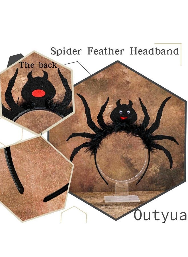 Outyua Halloween Spider Headband Black Spider Headpiece Halloween Feather Hair Accessories For Women - Image 5