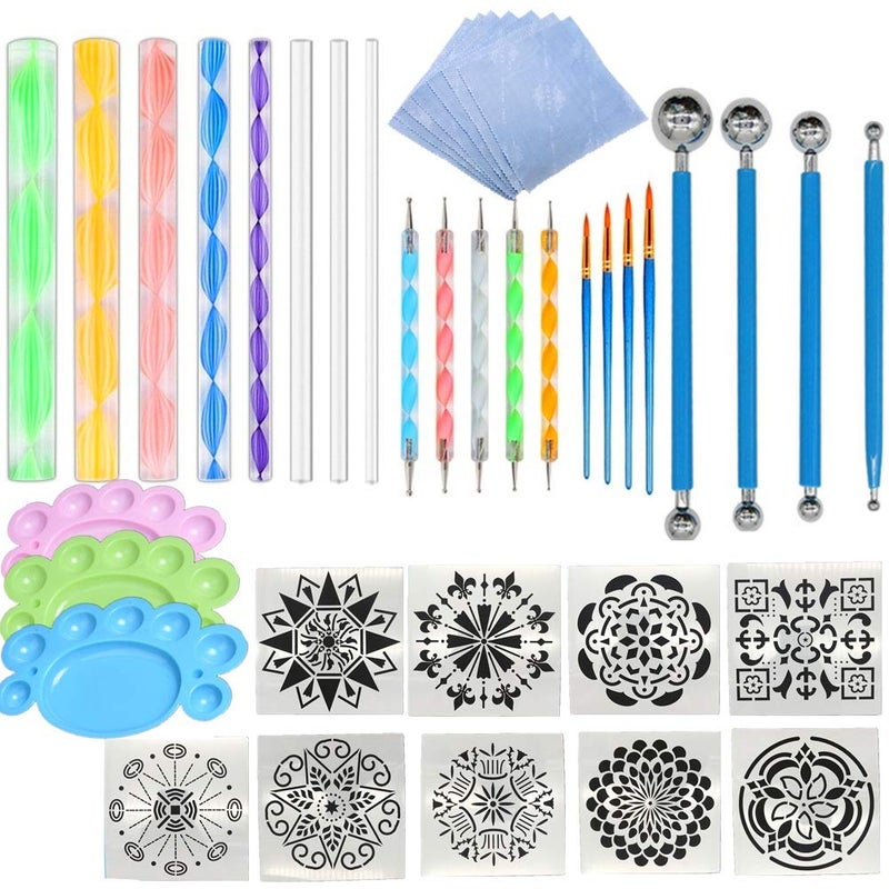 Fycooler Mandala Dotting Tools Painting Kit 41pcs Rock Dot Paint Stencils Tool Set Art Craft Supplies Kits Tray Brush Pen for Nail Stone Mandala Arts Drawing Home Decor Activity Mothers Day Gift