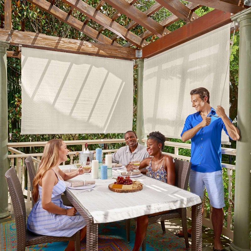 Coolaroo Outdoor Roller Shade with Wand - 95% UV Block Breathable Light Filtering Shade for Patio or Porch, Fade-Resistant, Easy-Clean Fabric, 8ft x 8ft, Pebble - Image 1