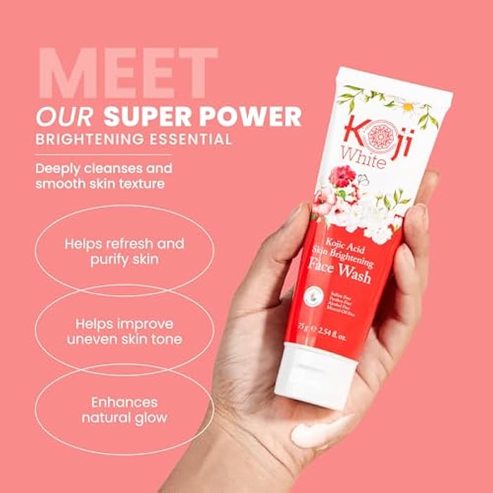 Koji White Kojic Acid Skin Brightening Face Wash for Exfoliating Face, Hydrating Face Moisturizer, Vegan Face Wash, Even Skin Tone with Vitamin C, Flower Extracts, Vitamin E, 2.54 Fl Oz - Image 3