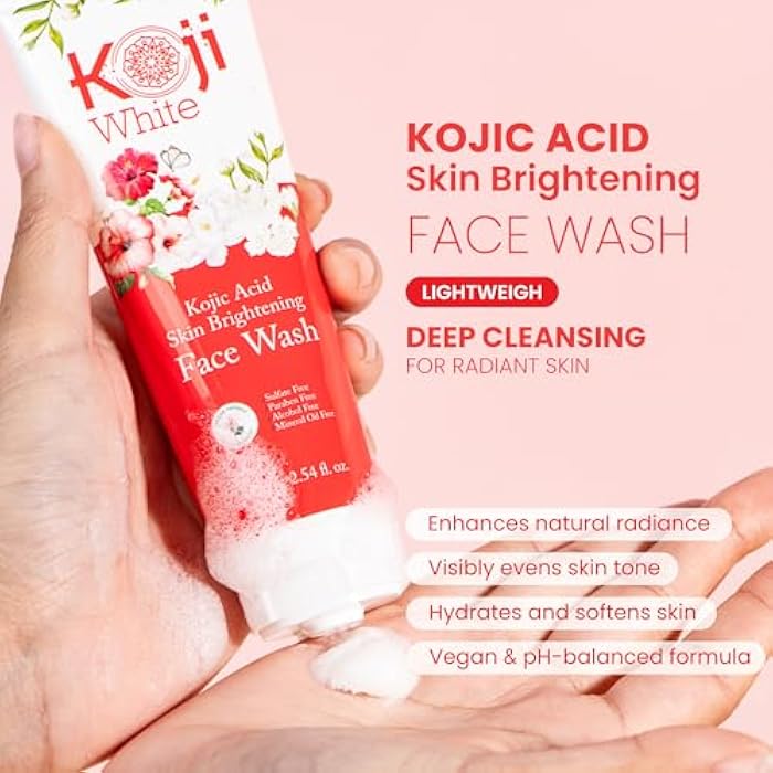 Koji White Kojic Acid Skin Brightening Face Wash for Exfoliating Face, Hydrating Face Moisturizer, Vegan Face Wash, Even Skin Tone with Vitamin C, Flower Extracts, Vitamin E, 2.54 Fl Oz - Image 2