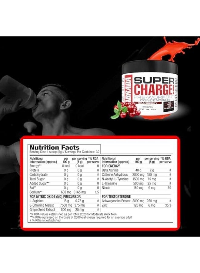 LABRADA Super Charge Pre-Workout Concentrate 150G, Cranberry (30 Servings | 0.75G L-Arginine |375Mg L-Citrulline Malate |2G Beta Alanine | 150Mg Caffeine Anhydrous | 250Mg Ashwagandha Extract) - Image 2