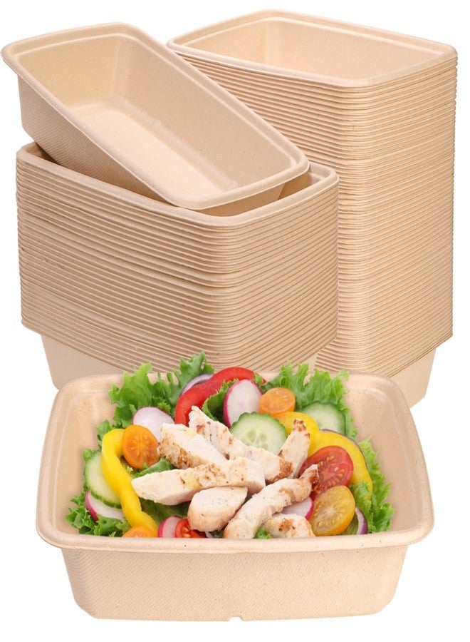 Eorbow 100 Pack 32 oz Rectangle Paper Bowls, 9" Disposable Large Salad Bowl, Microwavable Bagasse Lunch Plate for School, Heavy Duty Food Catering Container for Burrito Baked Potato Taco Nacho Party - Image 1
