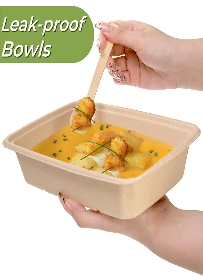 Eorbow 100 Pack 32 oz Rectangle Paper Bowls, 9" Disposable Large Salad Bowl, Microwavable Bagasse Lunch Plate for School, Heavy Duty Food Catering Container for Burrito Baked Potato Taco Nacho Party - Image 3