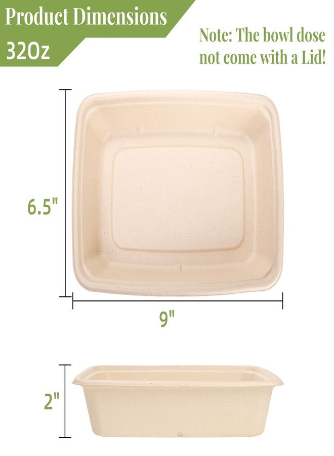 Eorbow 100 Pack 32 oz Rectangle Paper Bowls, 9" Disposable Large Salad Bowl, Microwavable Bagasse Lunch Plate for School, Heavy Duty Food Catering Container for Burrito Baked Potato Taco Nacho Party - Image 2