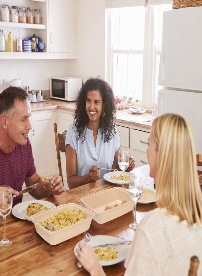 Eorbow 100 Pack 32 oz Rectangle Paper Bowls, 9" Disposable Large Salad Bowl, Microwavable Bagasse Lunch Plate for School, Heavy Duty Food Catering Container for Burrito Baked Potato Taco Nacho Party - Image 5