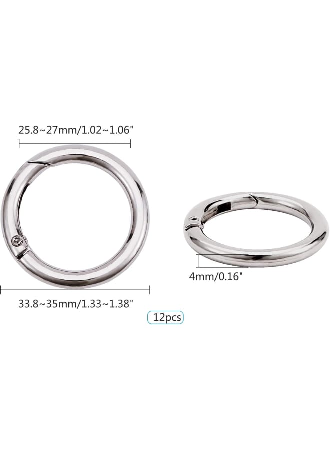 12pcs Round Spring Snap Hooks Clip DIY Accessories for Handbag Purse Shoulder Strap Key Chains Buckle Alloy Circle Round Metal Spring Key Ring, 33.8~35mm  - Image 2